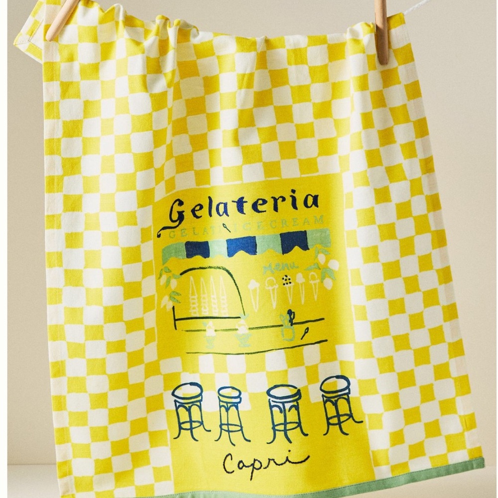 Phthalo Ruth. Capri Cotton Yellow Gelateria Capri Dish Tea Towel